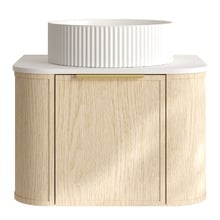 Ulualoha 600mm Natural Oak Wall Hung Single Vanity with Stone Countertop